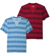 Take your tee style up a notch with these split-neck striped shirts from INC International Concepts.