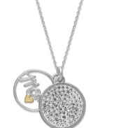 Tell mom how you really feel this Mother's Day. This double circle pendant features the word Mom in a cut-out circle setting with a 14k gold over sterling silver heart accent. The second disc is covered with pave-set crystals for extra shine. Crafted in sterling silver. Approximate length: 18 inches. Approximate drop: 1 inch.