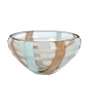 The modern face of crystal. Organically flowing stripes of pale blue and brown trace the shape of this Waterford bowl for creative, new-century elegance.