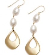 Exude elegance. These luminous drop earrings feature cultured freshwater pearls (9 mm) and a 14k gold setting with cut-out teardrop accents on french wire. Approximate drop: 2-1/2 inches.