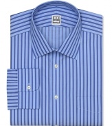 Stripes line up for streamlined boardroom style on this essential Ike Behar dress shirt.