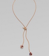 A warm rose goldtone style with colorful rhinestone accents on a delicate link chain. Rose goldtone brassGlass stonesLength, about 21½Pendant size, about ¾ Toggle closureImported 