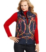 A status print adds luxe appeal to Charter Club's plus size vest. A perfect layering piece for fall with your favorite sweaters and turtlenecks.