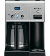 Quick, easy and wonderfully satisfying. Cuisinart's 12-cup programmable coffee maker features a hot water system for enjoying everything from coffee to tea plus oatmeal, instant soups and more! Exclusive Brew Pause™ feature allows you to enjoy a cup of coffee before the cycle is finished. Fully automatic with a 24-hour programming feature, self-clean function and auto shutoff to make your mornings a breeze. Three-year limited warranty. Model CHW-12.