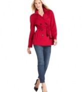 This double-breasted, ponte-knit jacket from Style&co. makes a statement in a bold berry hue and is the perfect  piece for cool days.