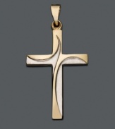 A traditional cross with a modern spin. Pendant features a 14k gold two tone design. Approximate drop: 1-1/8 inches.