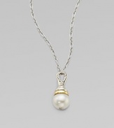 From the Bedeg Collection. A graceful pendant in a textured setting of sterling silver and 18k gold with a lustrous pearl drop and a sparkling white sapphire accent.White sapphireWhite pearlSterling silver and 18k yellow goldChain length, about 18Pendant length, about ¾Lobster claspImported