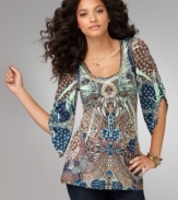 Rich prints overlap on One World's lovely tunic. Pair it with jeans, black pants or leggings for an easy anytime look!