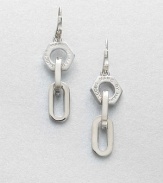 A logo accented nut and narrow, chain links in a chic drop design. Rhodium-plated brassDrop, about 1.9Hook backImported 