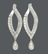 Marvel at these marquise-cut earrings each time you put them on. Earrings feature a twist drop design with round-cut diamond (1-1/2 ct. t.w.). Set in 14k white gold. Approximate drop: 1-1/2 inches.