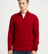 This soft wool pullover features a front zip and a rib-knit stand collar.Rib-knit stand collarFront zipLong sleevesRib-knit cuffs and hemAbout 28 from shoulder to hemWoolHand washImported