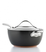 Kick your kitchen into gear with this must-have piece, essential for heating soups, sauces, beans and more! Expert-grade results are a given with layer upon layer of premium cooking material: ultra-reactive copper is encapsulated by two layers of aluminum and finished with an impact-bonded stainless steel cap. Lifetime limited warranty.