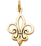 Fabulously french! This adorable Fleur-de-Lis charm features a crafty cut-out design in 14k gold. Chain not included. Approximate length: 9/10 inch. Approximate width: 1/2 inch.