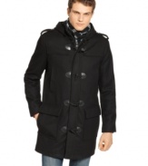 Gear up against the chill in the sleek, sophisticated style of this wool-blend toggle coat from Guess. (Clearance)