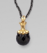 A goldplated sterling silver lion claw, complete wit pavé black cubic zirconia, looms over a jet crystal, strung on a long elegant chain.Jet crystal Cubic zirconia Goldplated sterling silver Black rhodium plated sterling silver Chain length, about 30 Pendant width, about 1½ Lobster clasp Imported