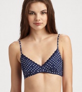 Classic triangle shape with attractive polka dot pattern and sweet lace trim, provides comfort and lift without a restrictive underwire.Adjustable shoulder straps V-neck with lace trim Lined cups Back double hook-and-eye closure 95% cotton/5% elastane Hand wash Made in Italy