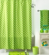 Create the atmosphere of a lively pond scene in your bathroom with this Froggy shower curtain from Jay Franco. The top features buttonhole openings and a blue dyed stripe. With these fun colors and patterns, who wouldn't feel refreshed?