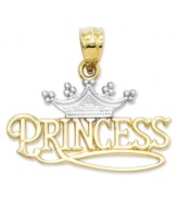 For your favorite princess, this decorative charm is crafted in 14 gold and sterling silver with a delicate crown accent. Chain not included. Approximate length: 3/4 inch. Approximate width: 4/5 inch.