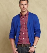 Liven up your everyday look with a bold layer like this handsome cardigan sweater from Tommy Hilfiger.