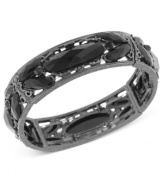 Change the mood with this stretch bracelet from 2028. The dusky silhouette holds jet glass crystals for an captivating finish. Stretches to fit wrist. Crafted in hematite tone mixed metal. Approximate length: 7 inches.