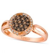 Add delicate flair with deliciously-hued diamonds. Le Vian's sparkling oval ring features round-cut chocolate diamonds (3/8 ct. t.w.) encircled by white diamond accents. Crafted in 14k rose gold. Size 7.