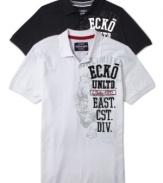 Change it up and upgrade your t-shirt look by adding a collar and a 2 button placket with this short sleeve polo shirt by Ecko Untld.