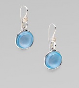 Dazzling diamonds embellish an exquisite blue topaz cabochon stone set in sleek sterling silver. Blue topazDiamonds, .09 tcwSterling silverLength, about 1¼Hook backImported 