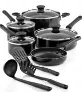 Instant kitchen! One set includes everything you need to prep your favorite meals with ease & confidence. Each smart piece is crafted from lightweight aluminum with a nonstick interior that promotes low-fat cooking, heats quickly & evenly and cleans up hassle-free in the dishwasher. Lifetime warranty.