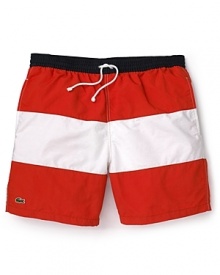 Catch some rays in these bright colorblock shorts, featuring a drawstring waist and an embossed croc on the lower leg.