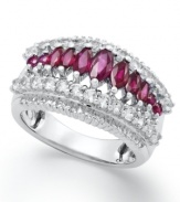 Shades of crimson. This beautiful sterling silver ring features marquise-cut rubies (1-3/8 ct. t.w.) and round-cut white sapphires (1-1/3 ct. t.w.) in a unique graduated design. Size 7.