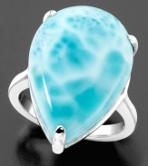 A captivating jewel to place proudly on your finger, any day. In sterling silver with a pear-cut larimar stone. Size 7.