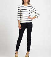 Bold stripes and a contrast chest pocket make this laid-back layer both casual and chic.Crew neck with zip shouldersThree-quarter sleevesAllover stripesAbout 21½ from shoulder to hem67% viscose/28% nylon/5% elastaneMachine washImported Model shown is 5'10 (177cm) wearing US size Small.