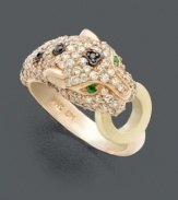 Embrace your wild side in this prowling panther. This Signature by Effy Collection design lights up with the addition of round-cut black and white diamonds (1-1/3 ct. t.w.) and sparkling emerald accents. Crafted in 14k rose gold.