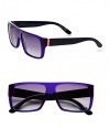 These colorful, plastic frames are fun and fresh. Available in grey with grey gradient lens or violet with smoke gradient lens. Logo temples100% UV protectionImported