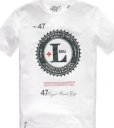 With a cool graphic, this T shirt from LRG puts the stamp of approval on your casual wear.