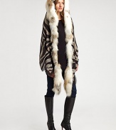 Luxurious, natural fox fur trims this transformable hooded wrap, accented by a zebra print on modal and cashmere.90% modal/10% cashmereAbout 28 X 79Dry cleanMade in ItalyFur origin: Finland