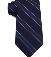 Stripes make a statement on this handsome DKNY silk tie.