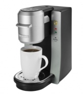 One cup at a time for fresh flavor just the way you like. At the press of a button you instantly have a cup bursting with flavor, and everyone in the house has coffee their way with the single serve convenience of this gourmet coffee maker. 1-year limited warranty. Model BVMCKG1001.