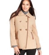 Look fab for fall! Faux-leather trim adds chic design elements to this must-have pea coat from Style&co.