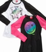 No worries. Make anyone's day brighter in one of these two feel good raglan shirts by Puma.