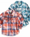 Classic plaid for your little man. He'll look casually-cool in his double pocket shirt from Greendog.