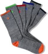 A six pack of colorful comfort and style to get you the most from your workout or walkabout with these socks from Polo Ralph Lauren.