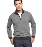 Knit in a birdseye pattern for subtle texture, this quarter-zip cotton sweater is a handsome, versatile pick. (Clearance)