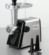 Guarantee freshness and quality when preparing your family(tm)s favorite dishes by grinding you own meat for hamburgers, chili, lasagna and more. Convenient, easy to operate and easy to clean, the Pro Meat Grinder brings Waring(tm)s 60-year tradition of the premium, commercial-quality products into your home. Limited five year motor warranty. Limited one year appliance warranty. Model #MG100