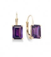 Perfection in purple. Add a vibrant pop of color to your look with emerald-cut amethyst (1-1/3 ct. t.w.) set in luminous 14k gold. Approximate drop: 1/2 inch.