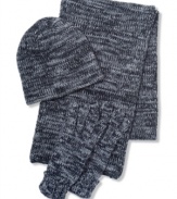 This warm hat, scarf and glove set by American Rag will look good with any style and color coat.