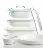 Bake, serve and store – one piece of Corningware bakware does the job of three regular dishes! The SimplyLite collection takes kitchen innovation even further, utilizing a revolutionary new material that's half the weight of traditional ceramic bakeware yet just as durable. One-year limited warranty.