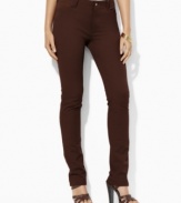 Lauren by Ralph Lauren's sleek ankle-length pant is crafted in stretch cotton with a slim leg, creating a silhouette that flatters the figure.