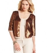 Allover high-shine sequins makes this metallic GUESS cropped jacket a surefire pick for an ultra-chic layered look!