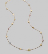 From the Jaipur Collection. A colorful array of faceted semi-precious gemstones, interspersed with textured gold discs, creates a look of modern drama and delicate grace. Stones may include tourmaline, quartz, topaz, peridot, rhodolite garnet, iolite, tanzanite, aquamarine and apatite 18k yellow gold Length, about 36 Lobster clasp Made in Italy Please note: Stones may vary.